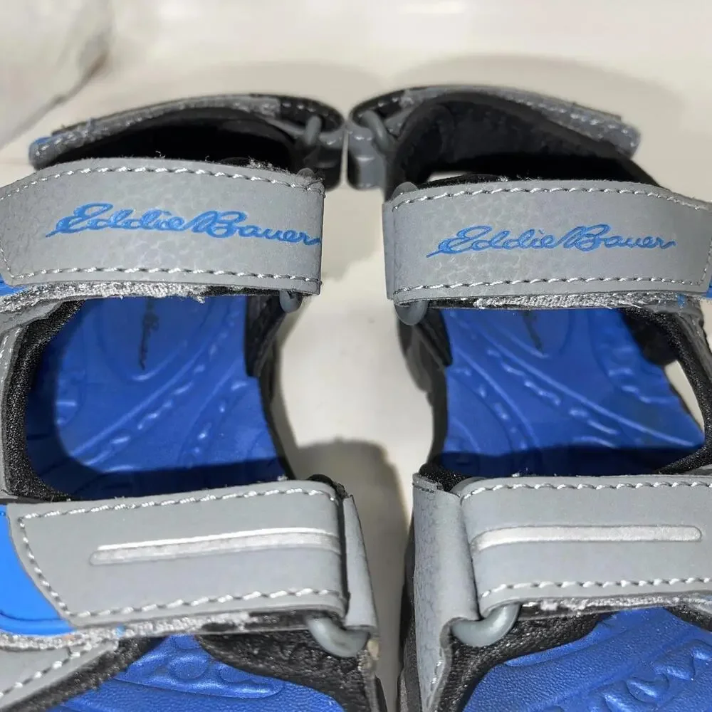Eddie Bauer Sandals Boys Size 12 Gray Blue Pacific Hook & Loop Hiking Water
